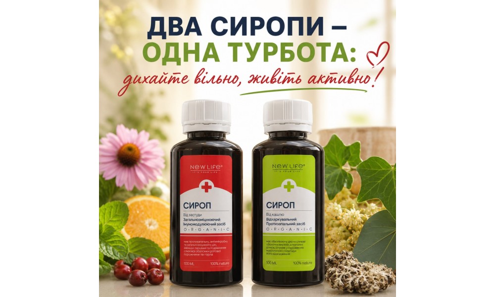 Два сиропа NEW LIFE для сезона простуд и кашля: поддержка горла, иммунитета и дыхания