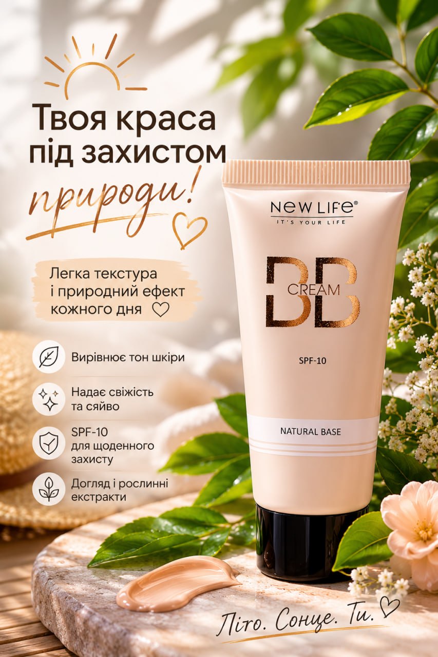 BB-крем NEW LIFE — легкий уход и естественный тон кожи летом BB-крем NEW LIFE для лица легкий летний уход выравнивание тона кожи